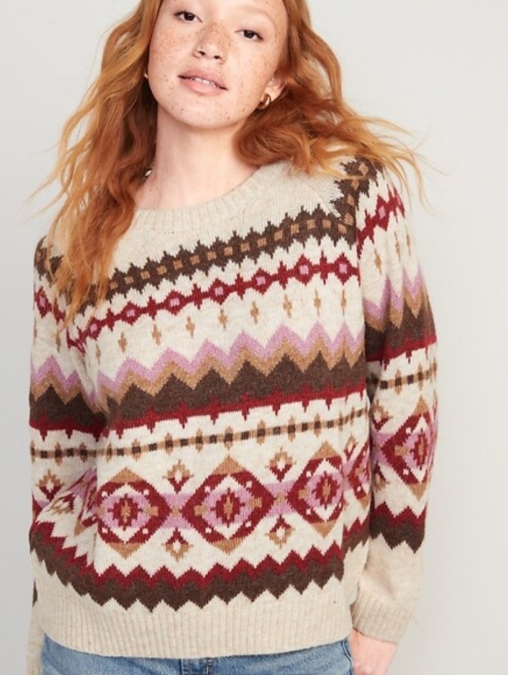 Old Navy Fair Isle Wool Blend Aztec Pullover Crewneck Sweater